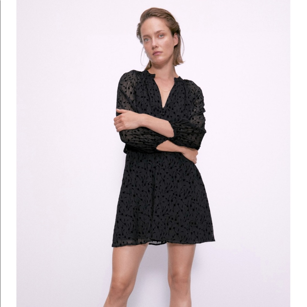 Zara black print chiffon dress. NWT. Size Small.
